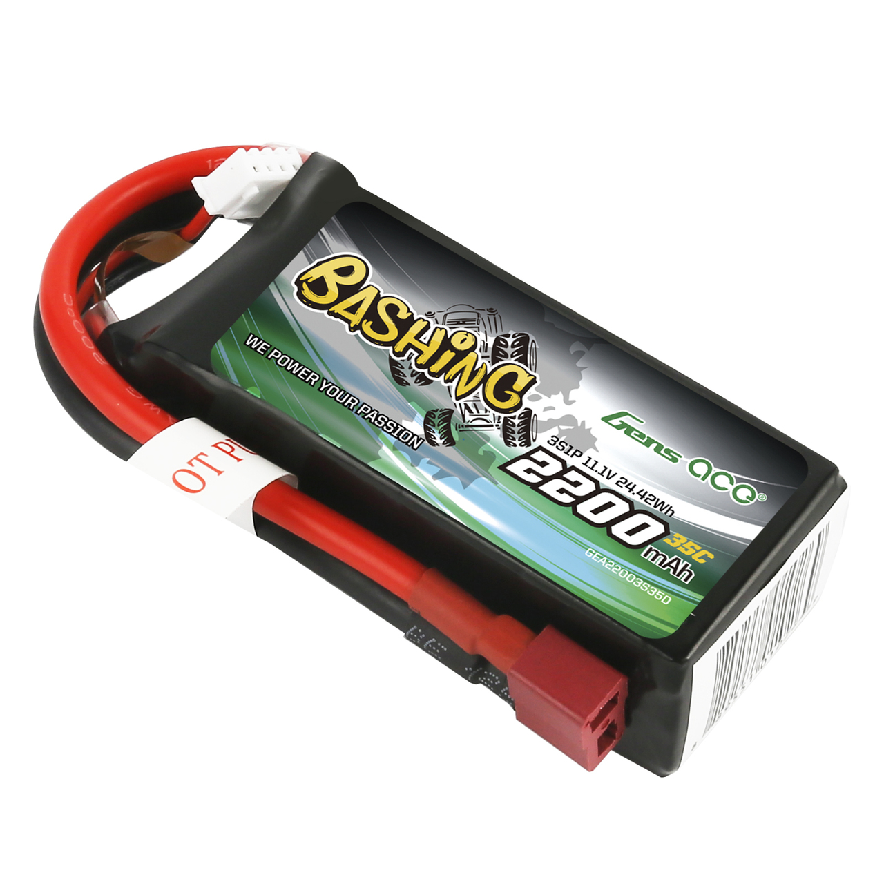 Gens ace Bashing 2200mAh 11.1V 35C 3S1P Lipo Battery Pack with Deans Plug - Image 2