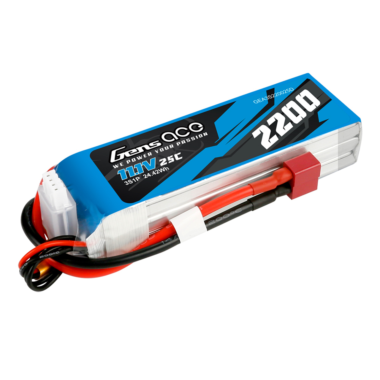 Gens ace 2200mAh 3S 25C 11.1V Lipo Battery Pack with Deans Plug - Image 2