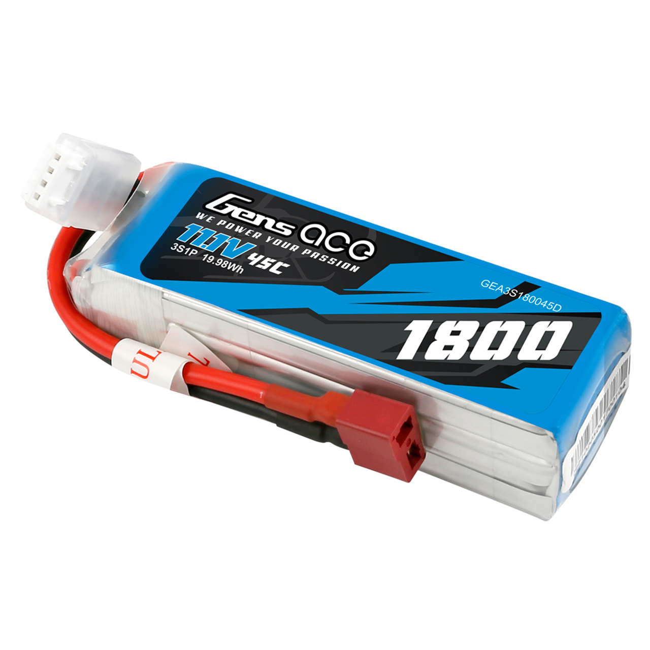 Gens Ace 11.1V 3S 45C 1800mAh Lipo Battery Pack with Deans Plug - Image 2