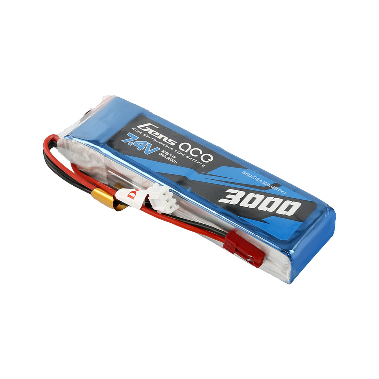 Gens ace 3000mAh 7.4V 2S1P TX Lipo Battery Pack with JST Plug - Image 2