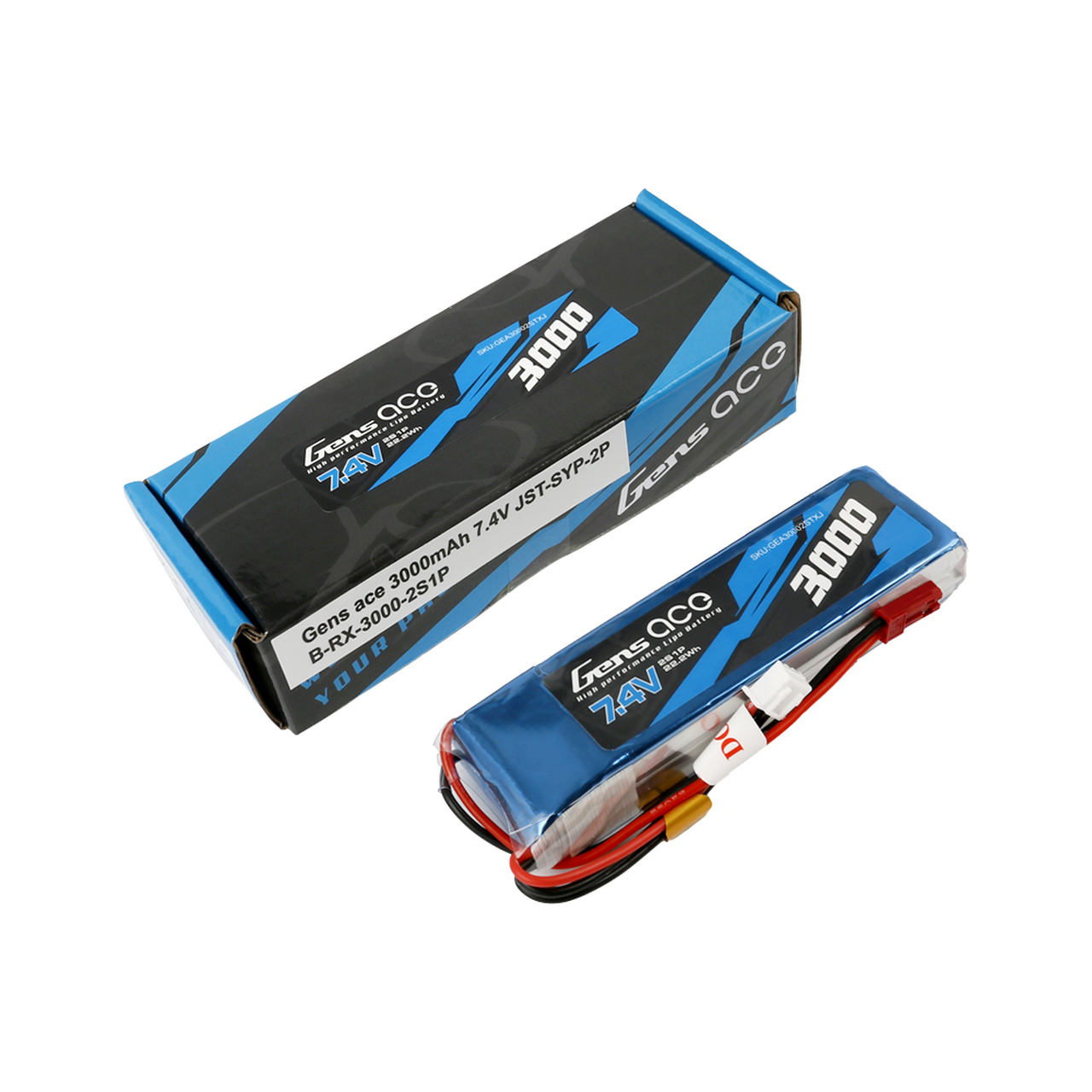 Gens ace 3000mAh 7.4V 2S1P TX Lipo Battery Pack with JST Plug - Image 3