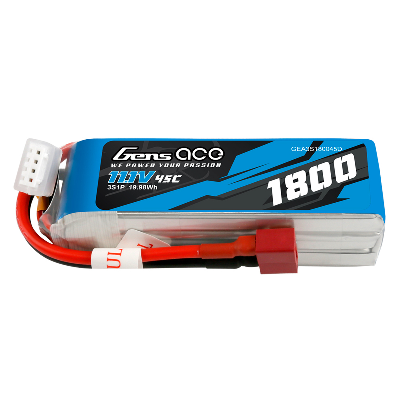 Gens Ace 11.1V 3S 45C 1800mAh Lipo Battery Pack with Deans Plug - Image 3