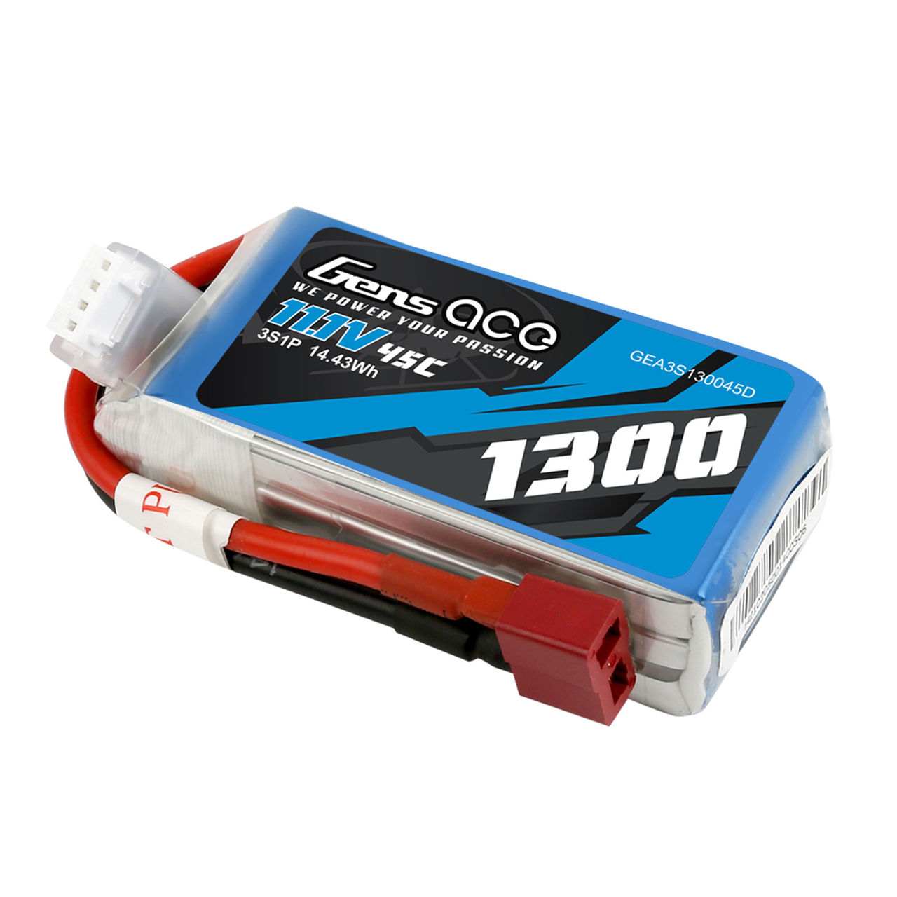 Gens Ace 3S1P 45C 1300mAh 11.1V 45C Lipo Battery Pack with Deans Plug - Image 2