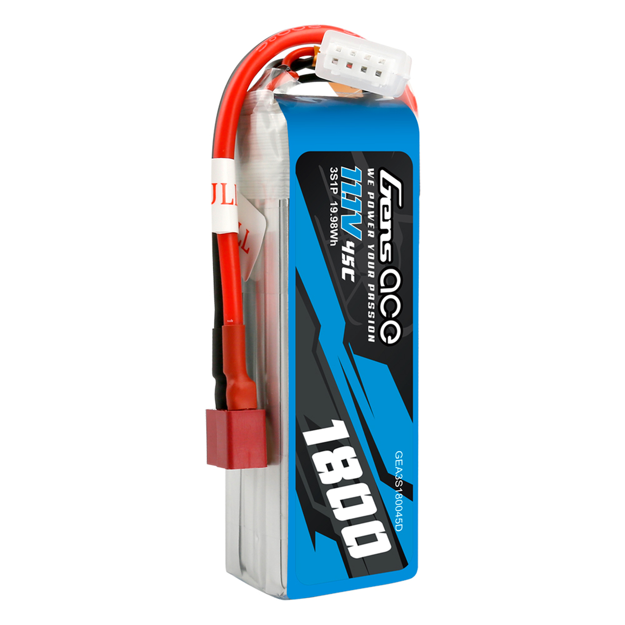 Gens Ace 11.1V 3S 45C 1800mAh Lipo Battery Pack with Deans Plug - Image 4