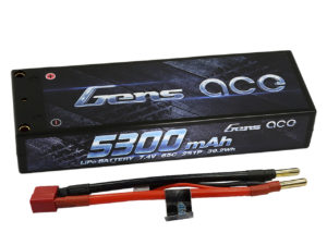 Gens ace 5300mAh 7.4V 65C 2S1P HardCase Lipo Battery Pack 10# with 4.0mm bullet to Deans plug