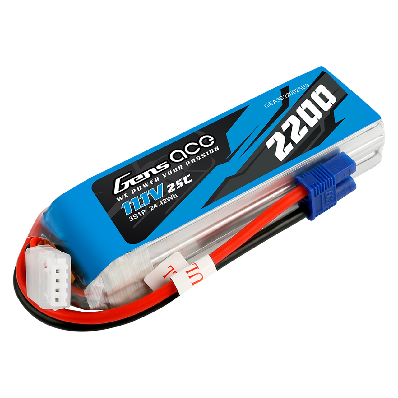 Gens ace 2200mAh 11.1V 3S 11.1V 25C Lipo Battery Pack with EC3 Plug for RC Plane