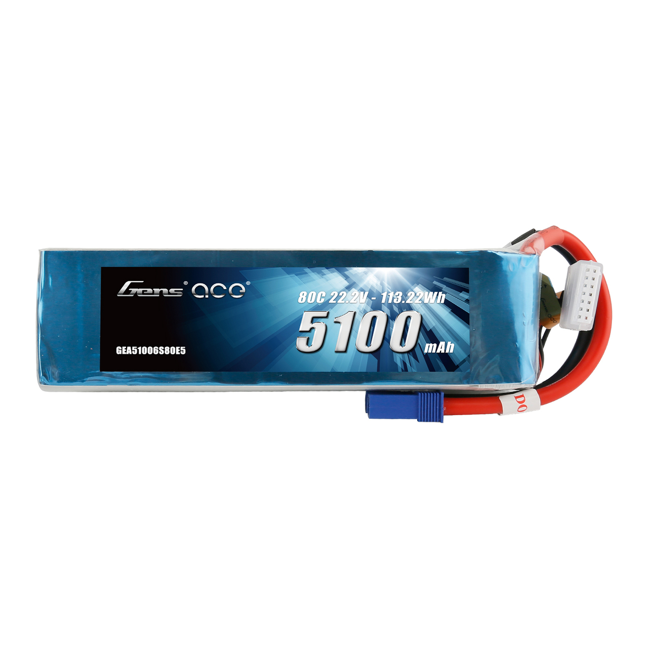 Gens ace 22.2V 80C 6S 5100mah Lipo Battery Pack with EC5 Plug