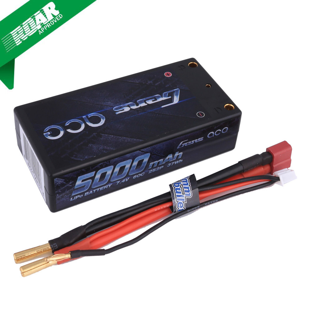 Gens ace 5000mAh 7.4V 60C 2S2P HardCase Lipo Battery Shorty Pack 29# with 4.0mm bullet to Deans plug
