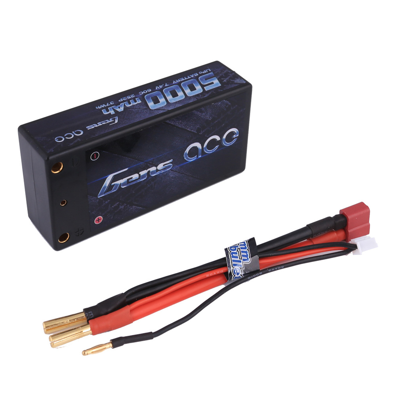 Gens ace 5000mAh 7.4V 60C 2S2P HardCase Lipo Battery Shorty Pack 29# with 4.0mm bullet to Deans plug - Image 2