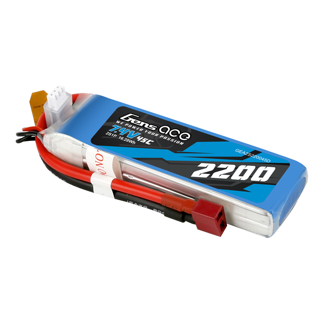 Gens ace 2200mAh 45C 7.4V 2S1P Lipo Battery Pack with Deans Plug - Image 2