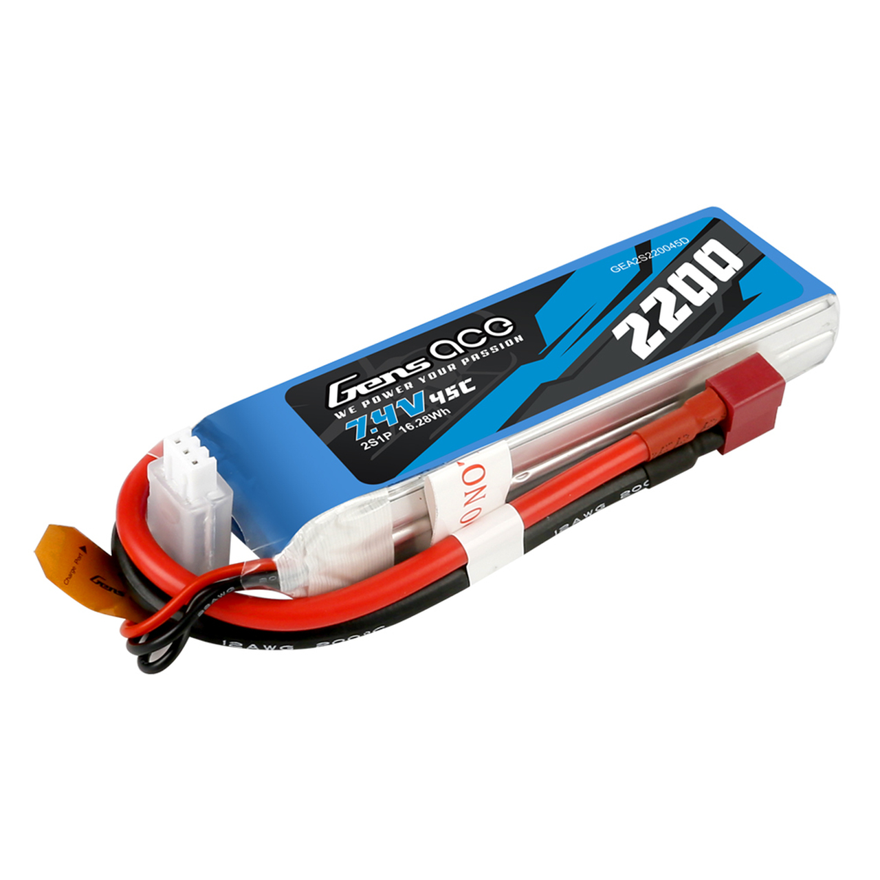 Gens ace 2200mAh 45C 7.4V 2S1P Lipo Battery Pack with Deans Plug - Image 4