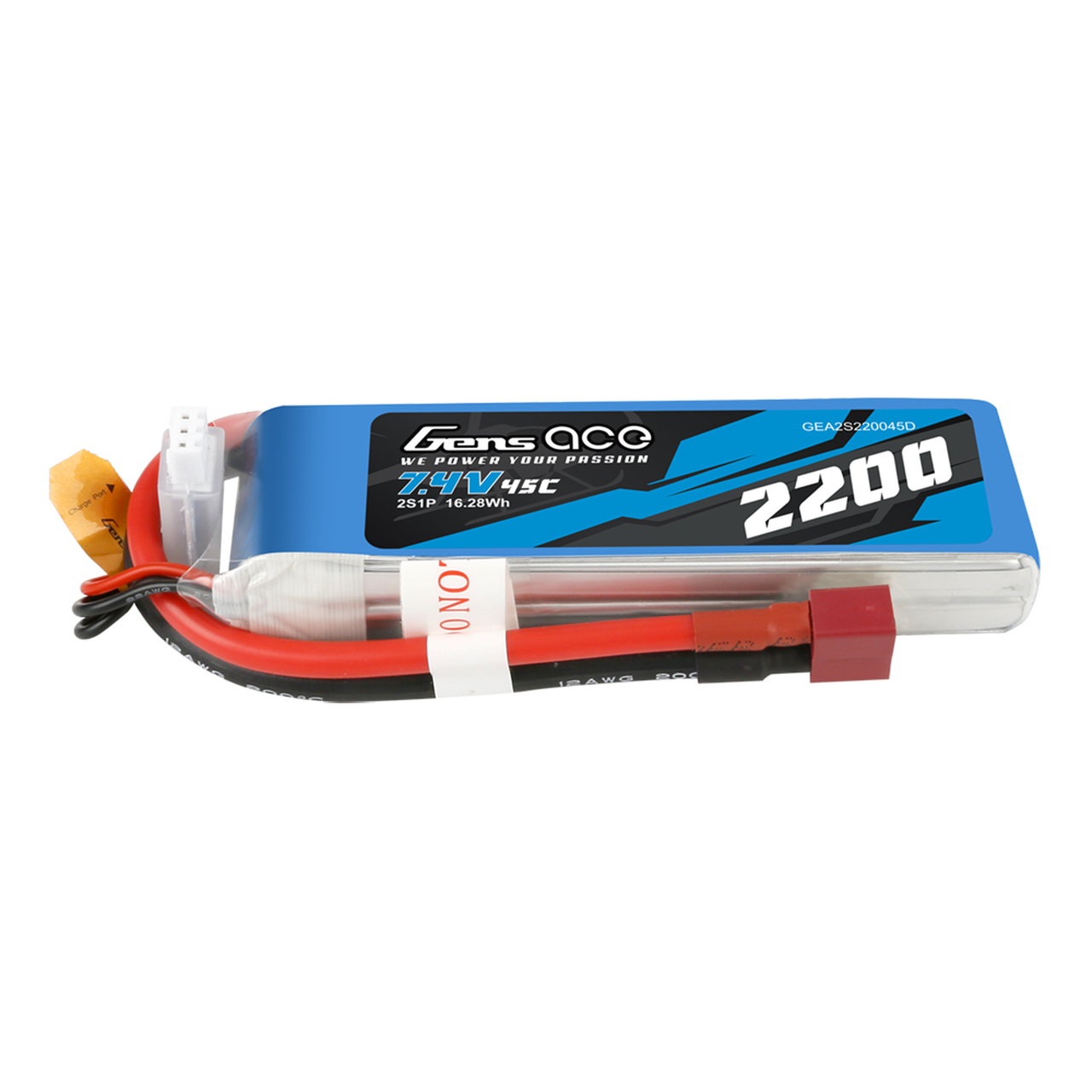 Gens ace 2200mAh 45C 7.4V 2S1P Lipo Battery Pack with Deans Plug