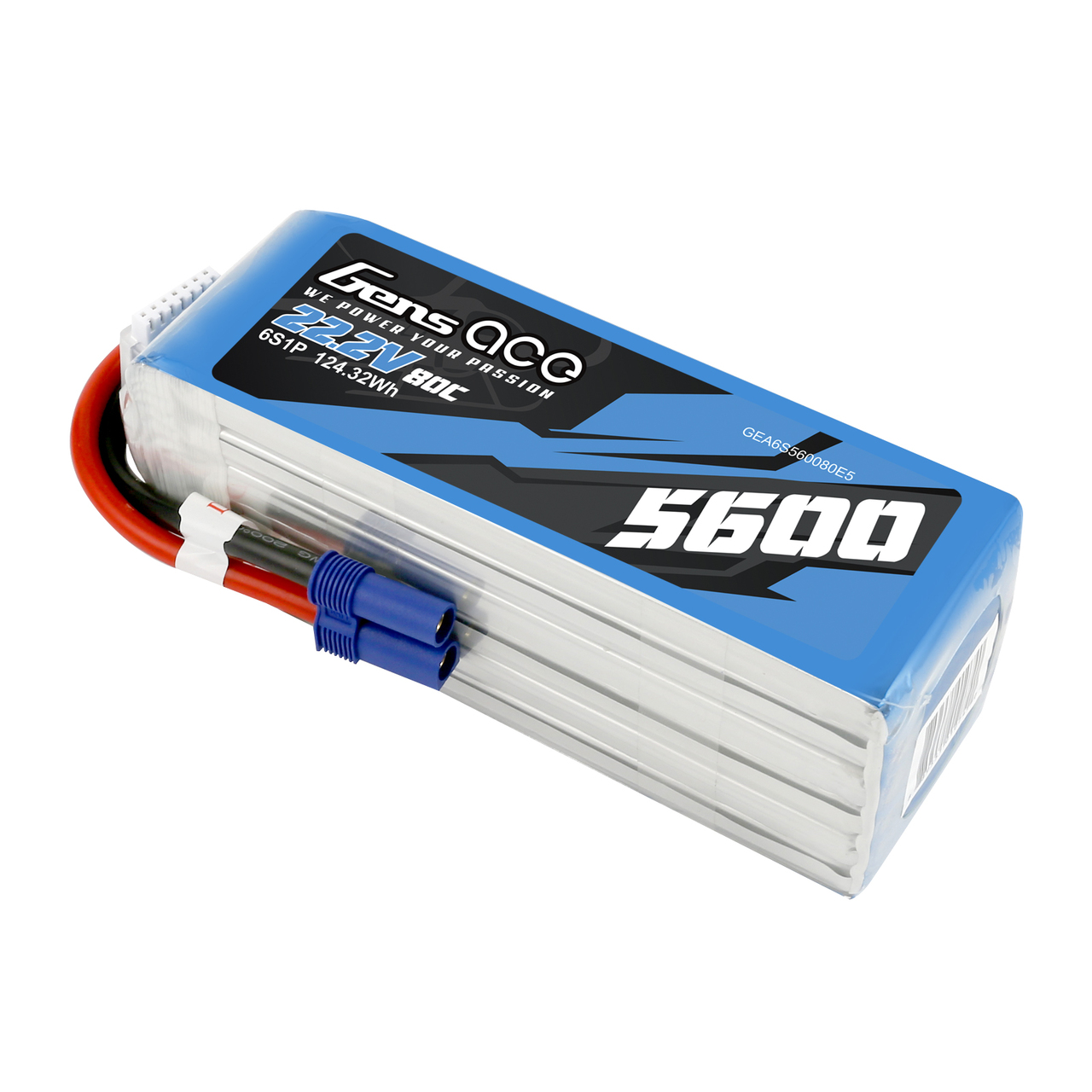 Gens ace 5600mAh 22.2V 80C 6SLipo Battery Pack with EC5 Plug - Image 4