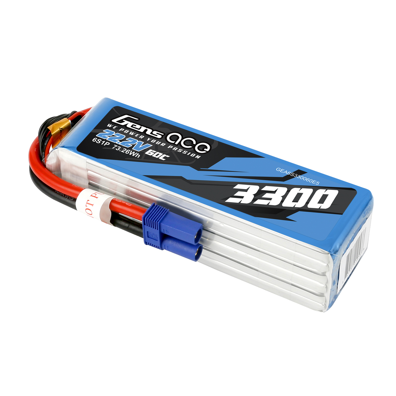 GensAce 3300mAh 22.2V 60C 6S Lipo Battery Pack with EC5 Plug