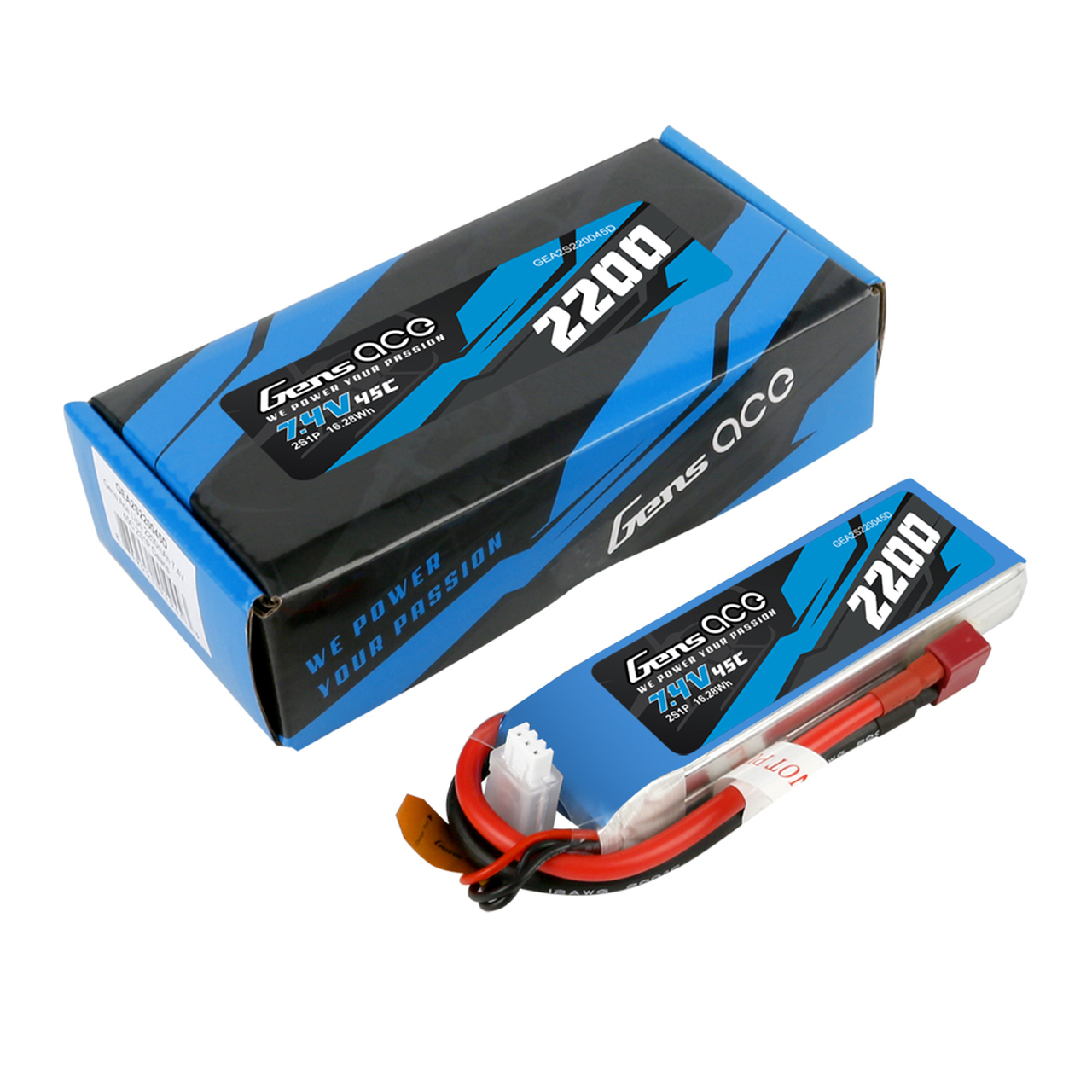 Gens ace 2200mAh 45C 7.4V 2S1P Lipo Battery Pack with Deans Plug - Image 3