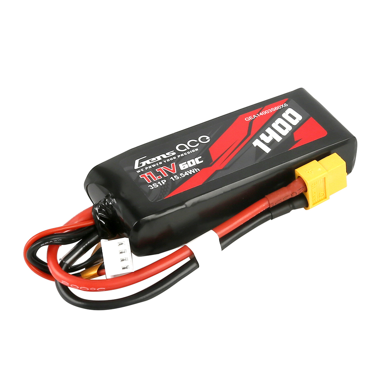 Gens ace 1400mAh 11.1V 60C 3S1P Lipo Battery Pack with XT60 Plug