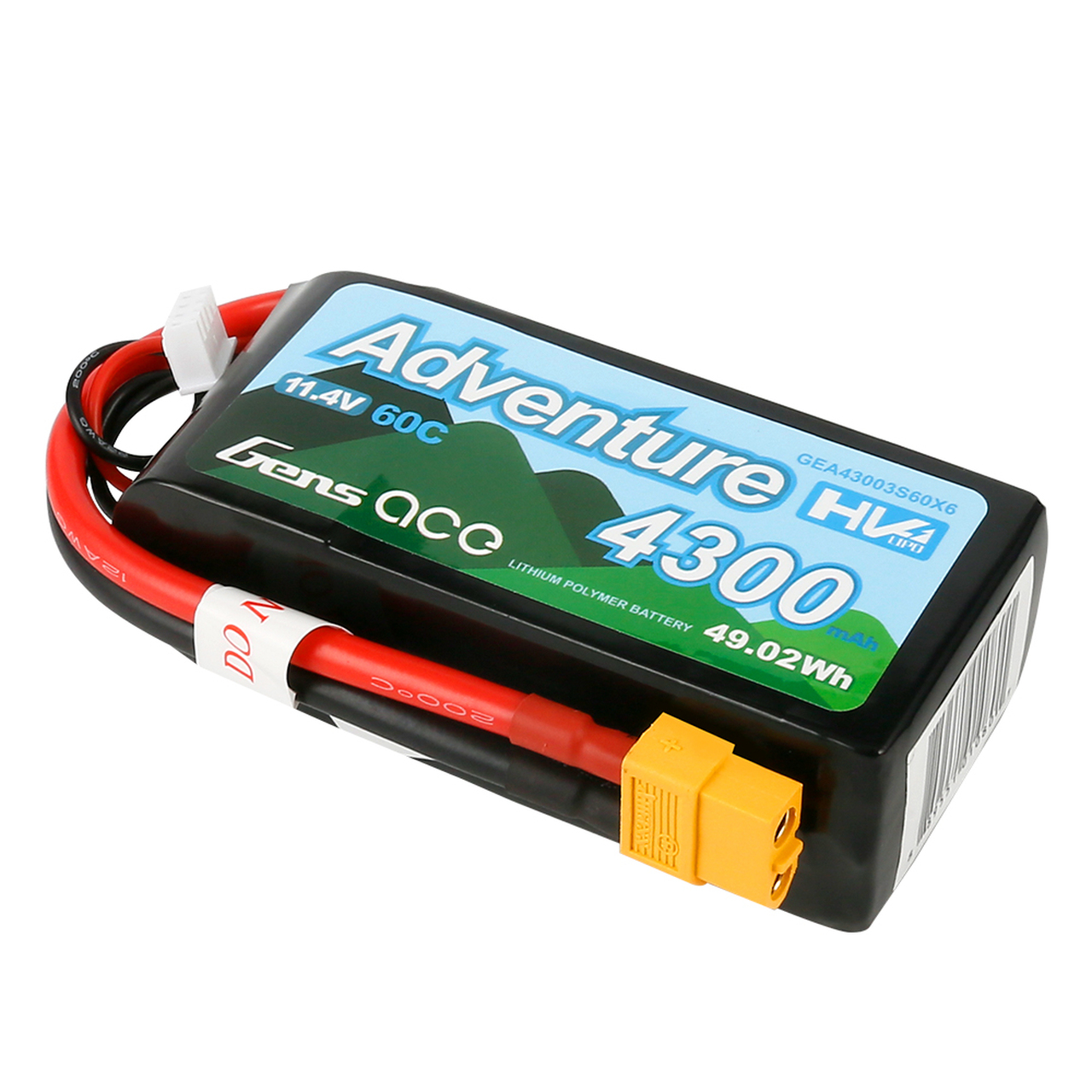 Gens Ace Adventure High Voltage 4300mAh 3S1P 11.4V 60C Lipo Battery with XT60 Plug - Image 3