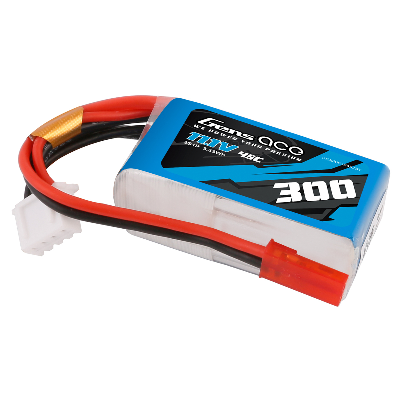 Gens ace 300 mAh 11.1V 45C 3S1P Lipo Battery Pack with JST Plug - Image 3