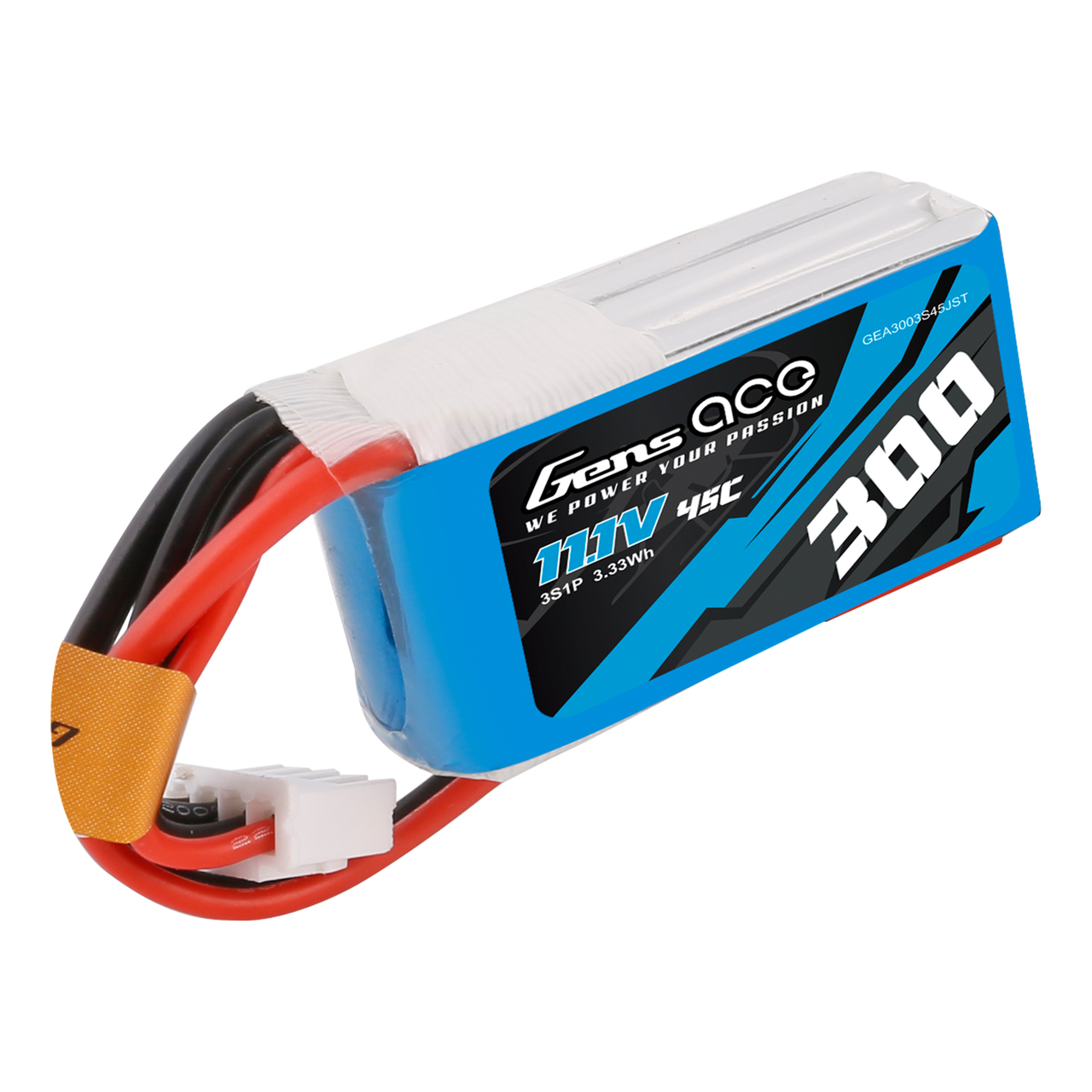 Gens ace 300 mAh 11.1V 45C 3S1P Lipo Battery Pack with JST Plug - Image 2