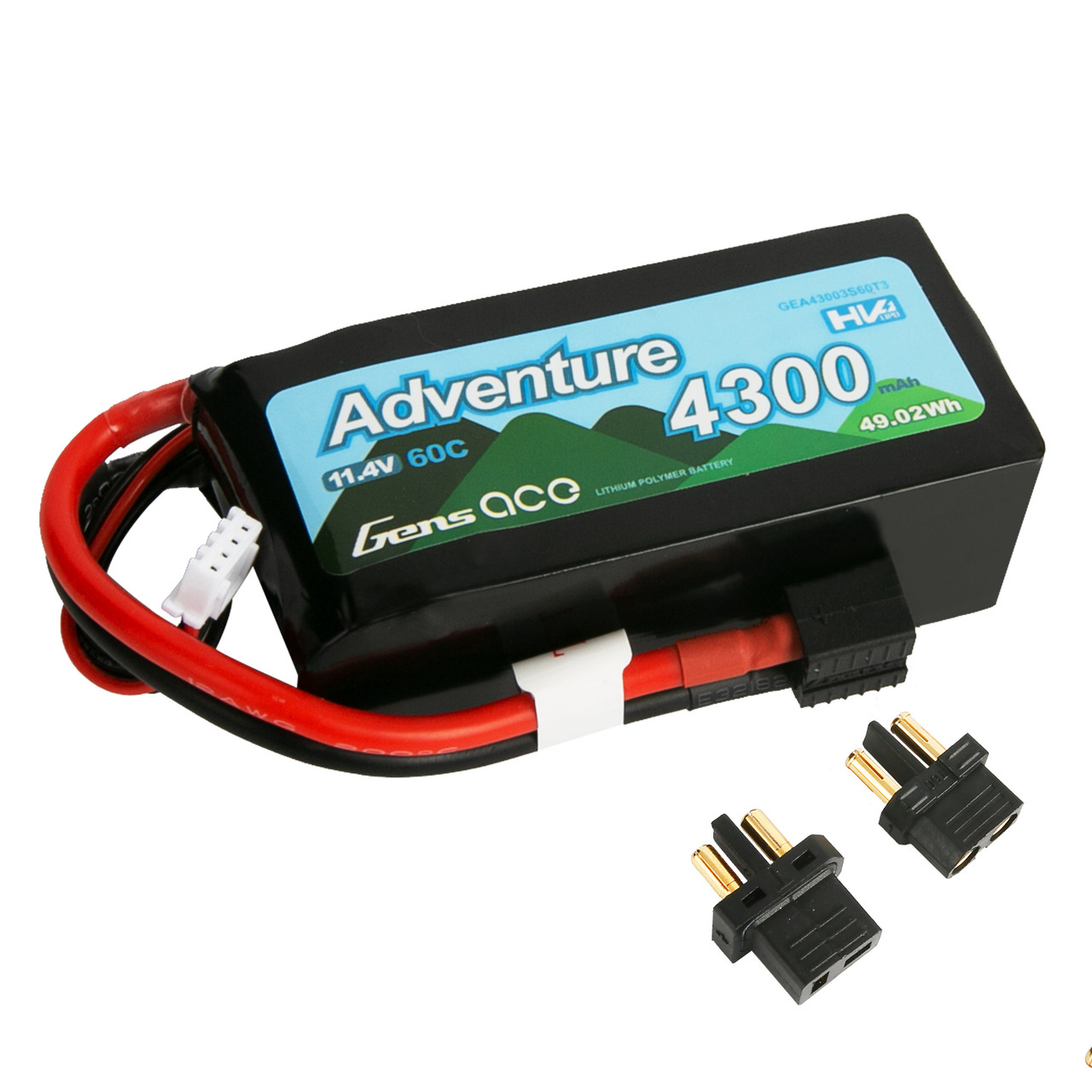 Gens Ace Adventure High Voltage 4300mAh 3S1P 11.4V 60C Lipo Battery with Deans and XT60 adapter
