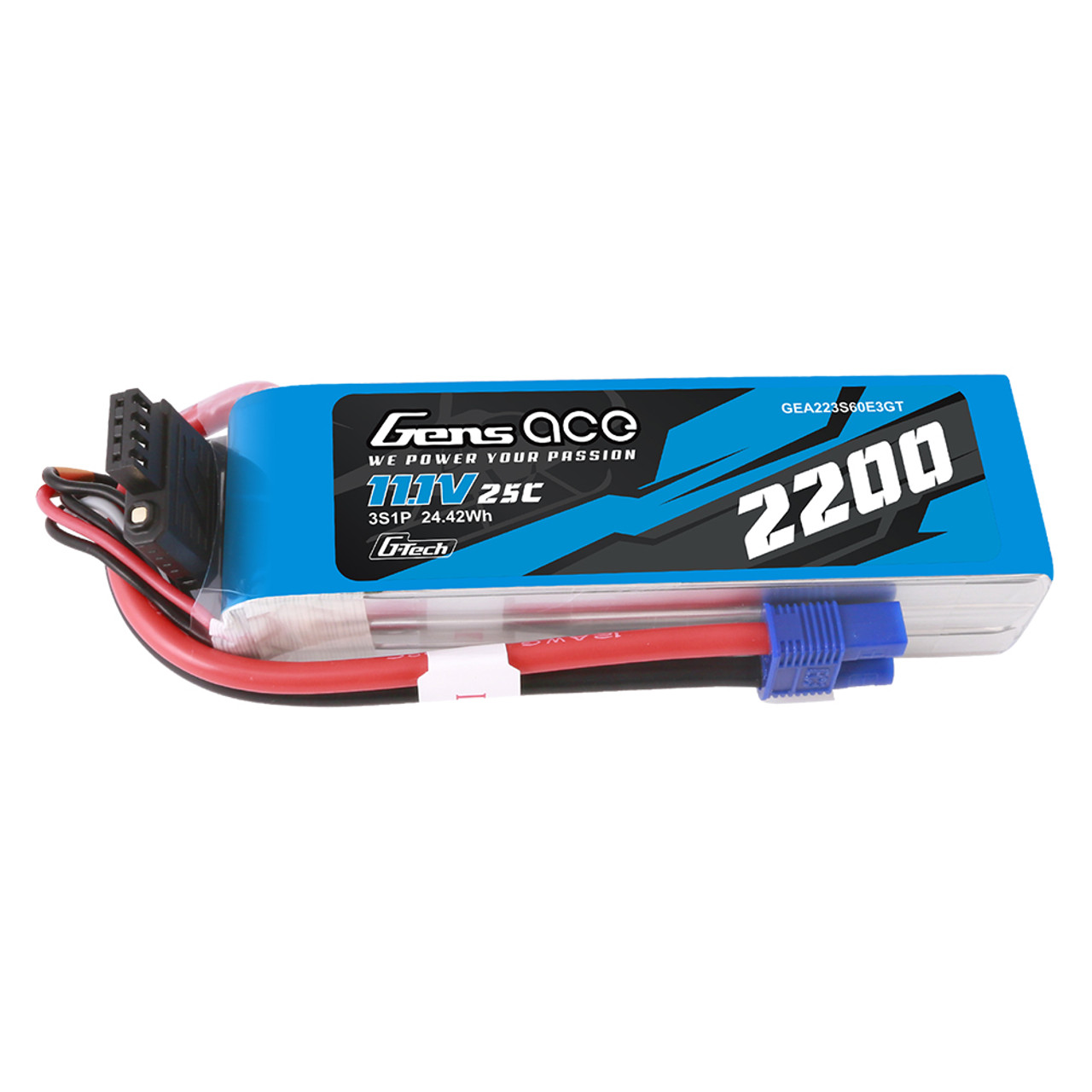 Gens ace G-Tech 2200mAh 11.1V 60C 3S1P Lipo Battery Pack with EC3 Plug