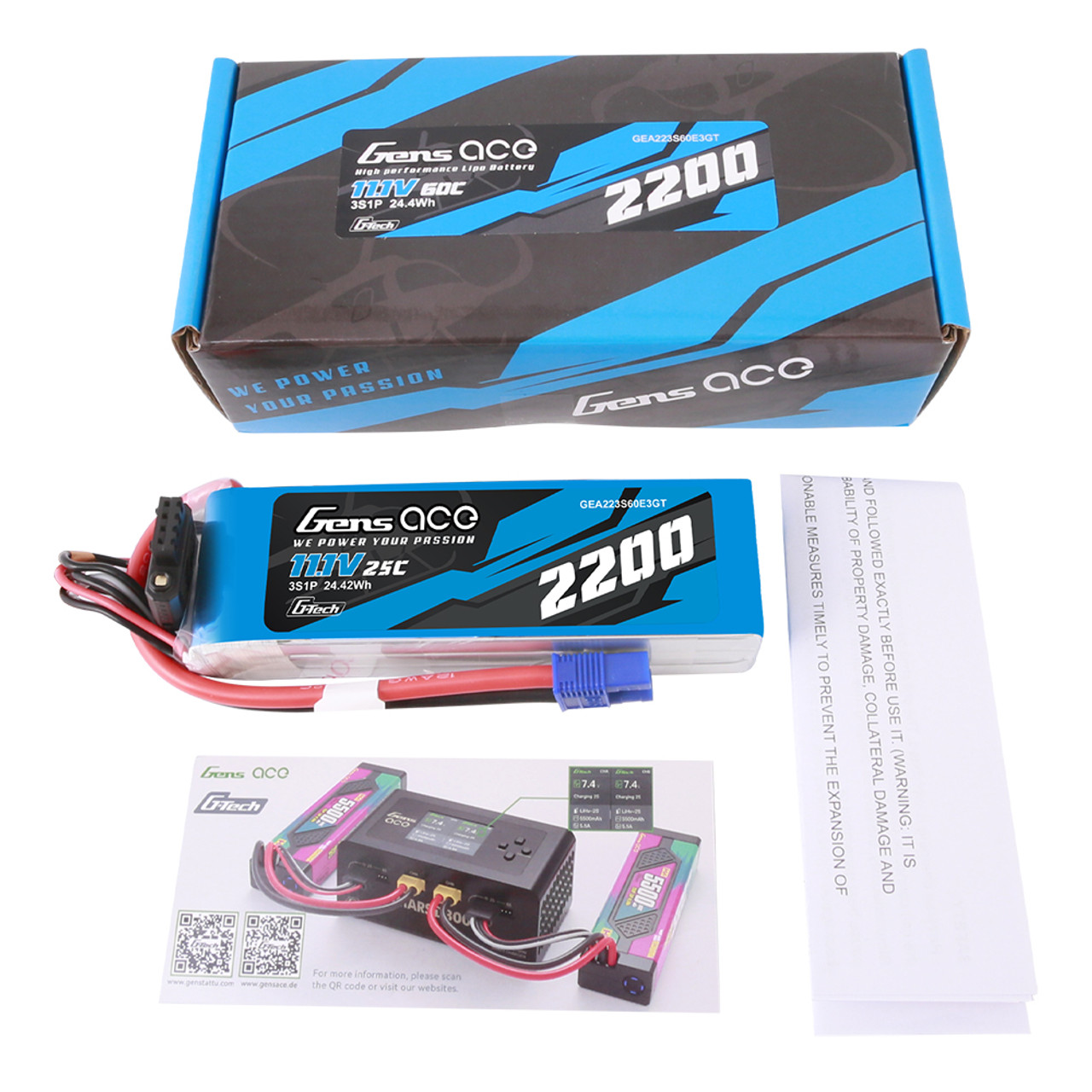 Gens ace G-Tech 2200mAh 11.1V 60C 3S1P Lipo Battery Pack with EC3 Plug - Image 5