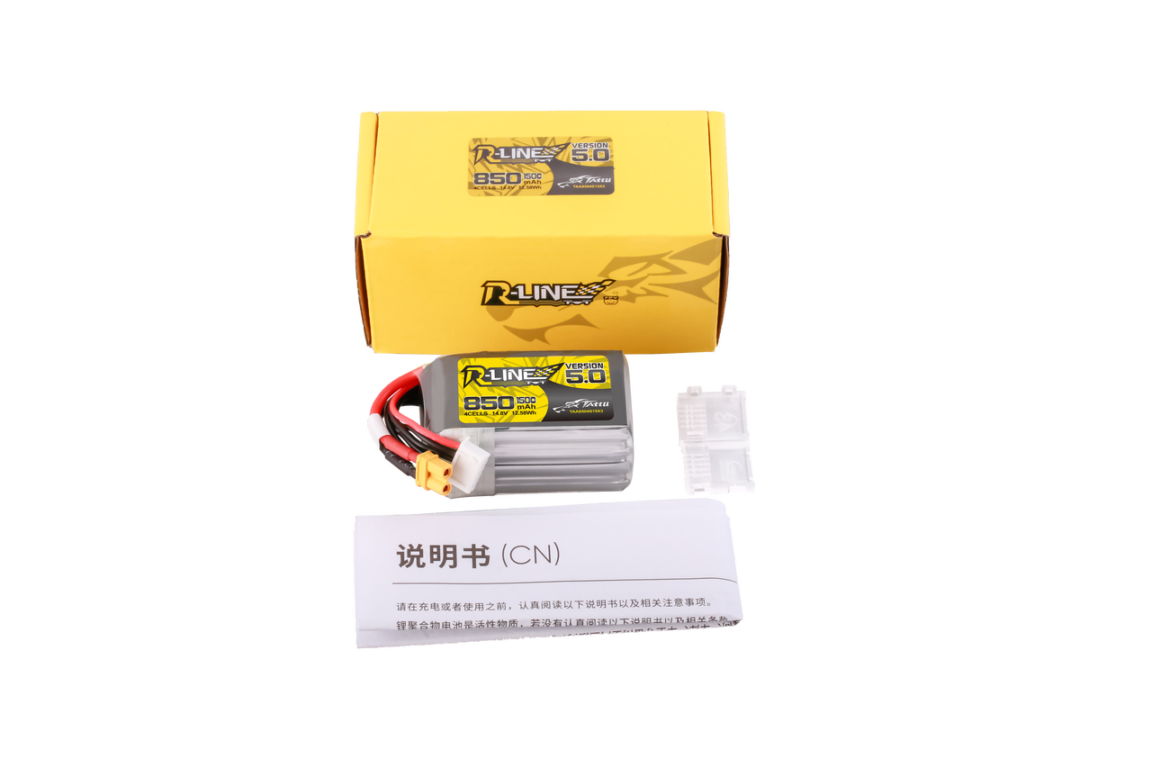 Tattu R-Line Version 5.0 850mAh 4S 14.8V 150C Lipo Battery Pack with XT30U-F Plug - Image 3