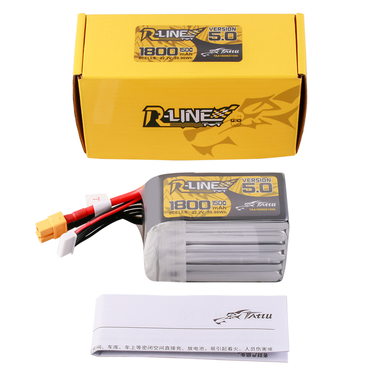 Tattu R-Line Version 5.0 1800mAh 6S 150C 22.2V Lipo Battery Pack with XT60 Plug - Image 5