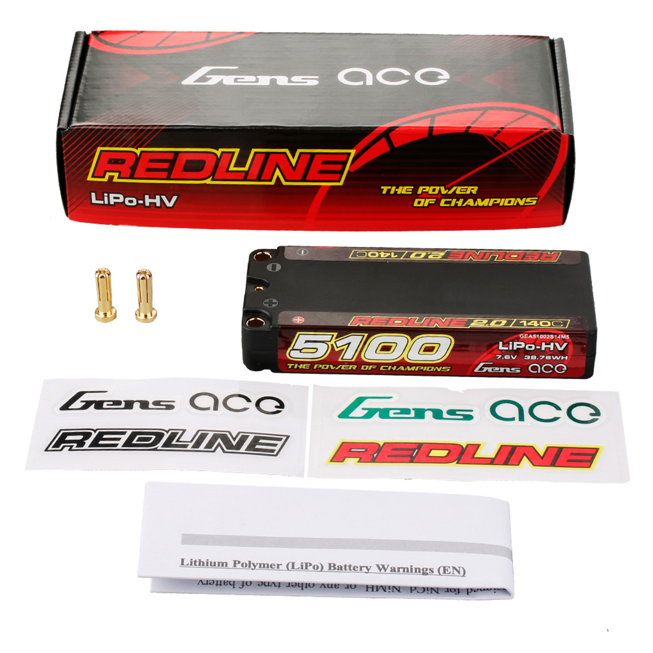 Gens ace Redline 2.0 5100mAh 2S 140C 7.6V HV Lipo Battery with 5.0mm bullet - Image 5