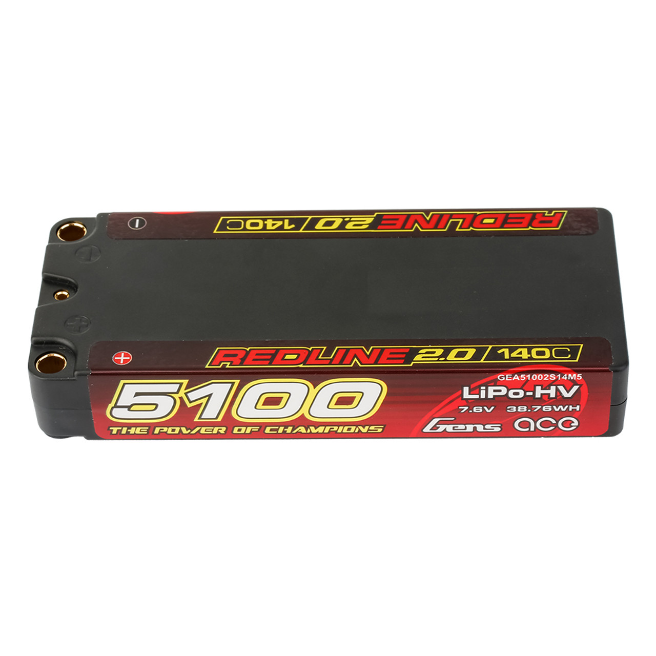 Gens ace Redline 2.0 5100mAh 2S 140C 7.6V HV Lipo Battery with 5.0mm bullet