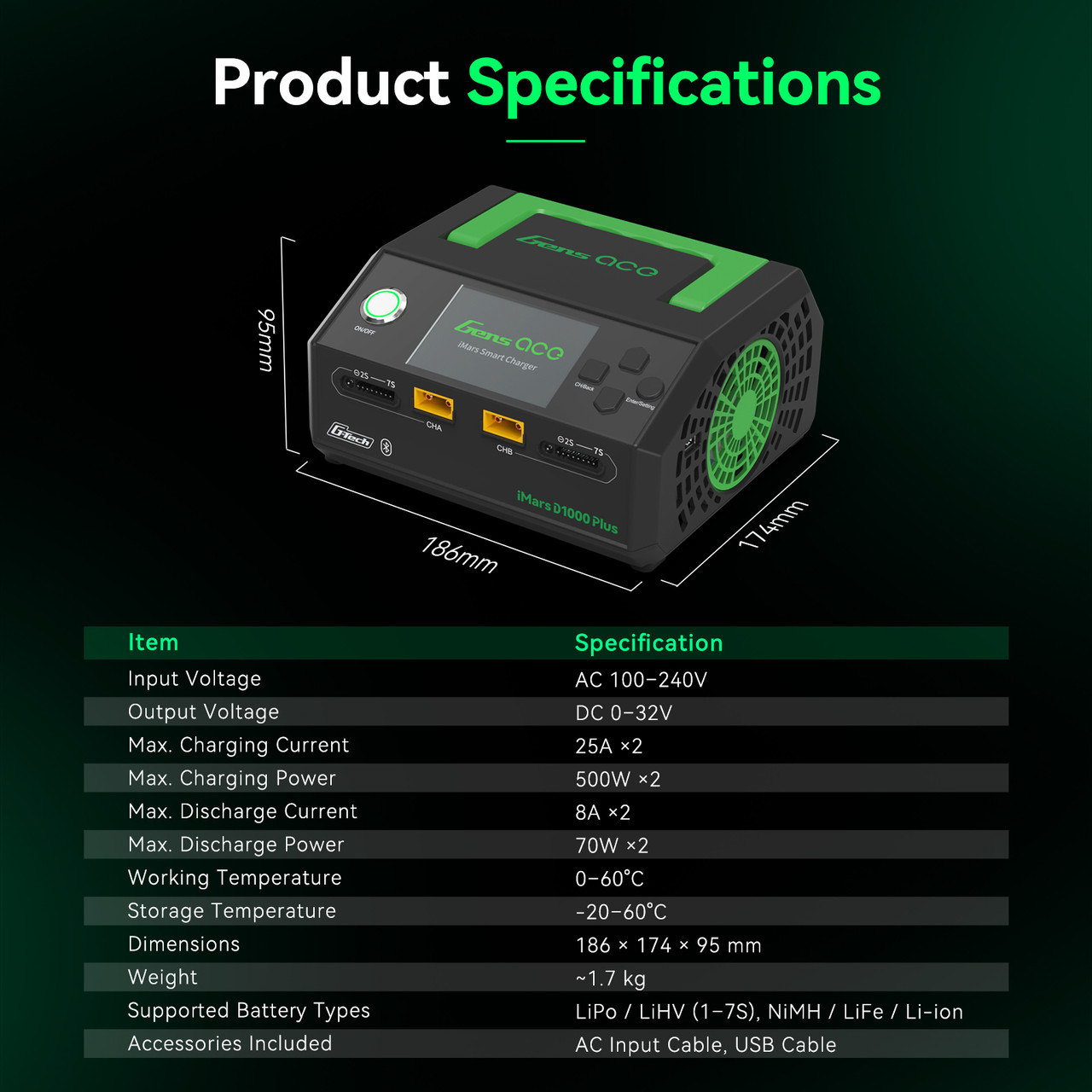 Gens ace iMars D1000 Plus Smart Charger | Bluetooth App Control | Dual Channel | G-Tech - Image 9
