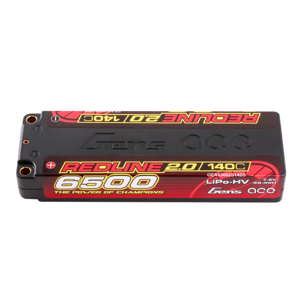 Gens ace 6500mAh 2S 140C 7.6V(HV) Lipo Battery | 5.0mm bullet | Redline 2.0