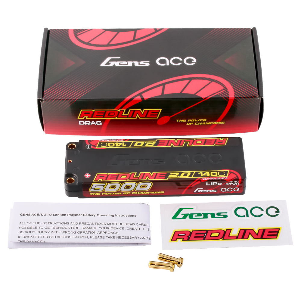 Gens ace 5000mAh 2S 140C 7.4V Lipo Battery | 5.0mm bullet | Redline 2.0 - Image 4