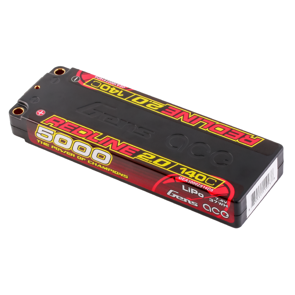 Gens ace 5000mAh 2S 140C 7.4V Lipo Battery | 5.0mm bullet | Redline 2.0 - Image 2