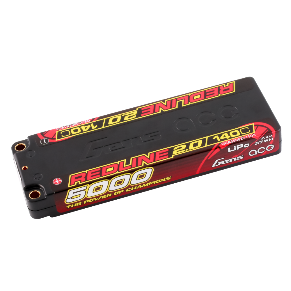 Gens ace 5000mAh 2S 140C 7.4V Lipo Battery | 5.0mm bullet | Redline 2.0